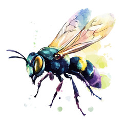 Watercolor_style_painting_of_a_wasp_on_a_white_Hand-painted style, vectorized, vector set available in EPS