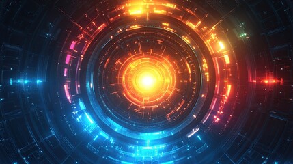 Obraz premium Abstract Technological Portal of Glowing Orange and Blue Energy Rings