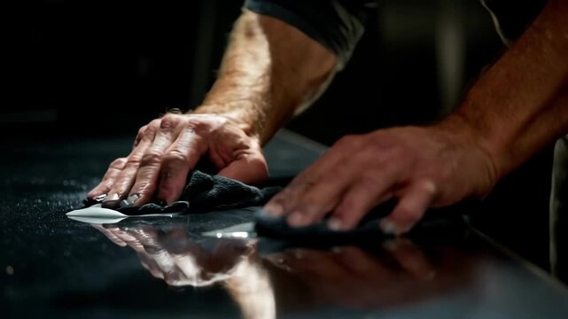 Closeup of hands applying highperformance polishing slurries on metal surface highlighting the smooth finish created by advanced fine abrasives.