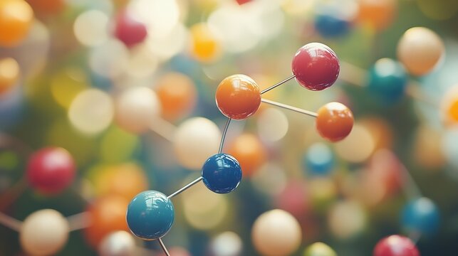 Colorful Molecular Structure with Soft Bokeh Background and Blurred Spheres