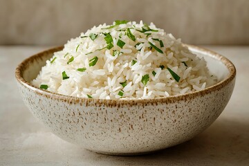 Soft fluffy rice with green parsley garnish high resolution picture