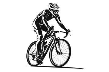 Energetic Silhouette of Male Road Cyclist in Aggressive Racing Position