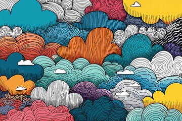 Colorful Doodle Cloud Illustration, Ai Generated