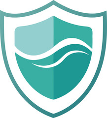 Water shield emblem on a blue background, representing protection