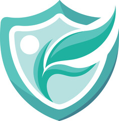 Green shield logo with leaf emblem and abstract circular element