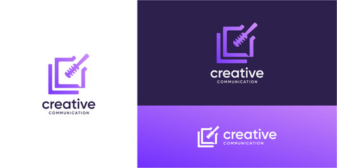 Letter L with bubble speech and microphone logo design inspiration. Talk and chat technology communication concept. Combination vector based icons symbols.