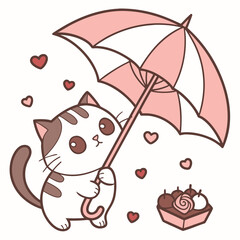 Curious expression on a American Shorthair in a Valentine theme, with under an umbrella – Valentine Blush vector art