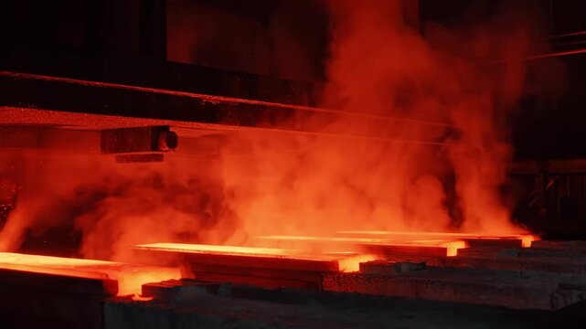 Medium shot capturing highintensity carburizing of steel parts emphasizing the deepening surface hardness with vivid furnace heat effects.