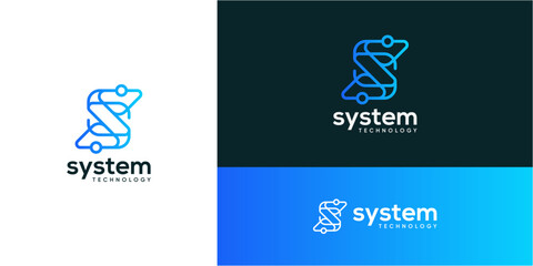 Letter S digital connection logo design ideas. Vector of technology network system icons symbols.