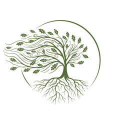 Obraz premium Blowing oak tree logo