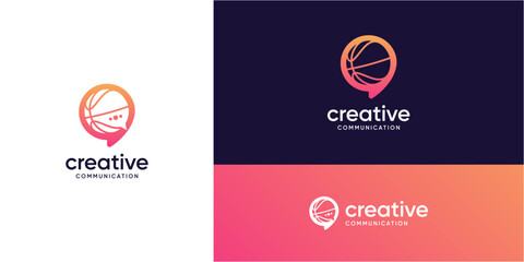 Sport Talk logo design ideas. Vector of bubble speech with basketball icons symbol. Media tech for talk, chat, and consult forum communications. 
