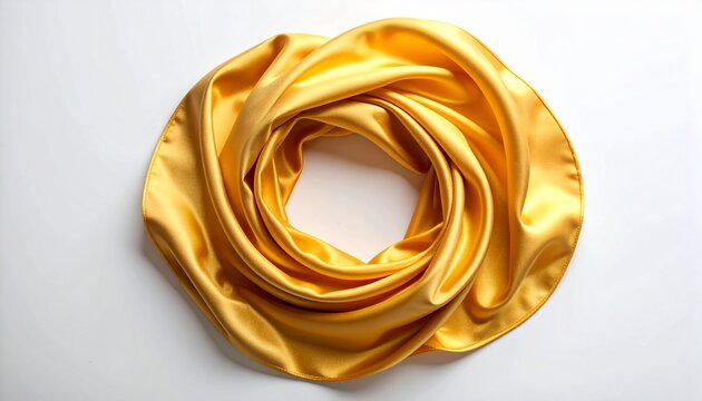 Twisted gold torus with ribbon-like structure and central hole on white background.