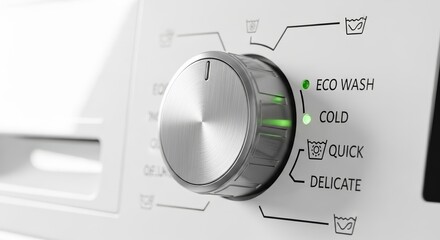 Washing machine control panel with eco wash and cold settings, closeup  