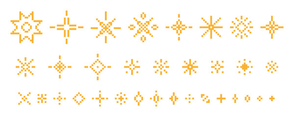 Star Twinkle Sparkle pixel art game icon vector set. Retro shiny golden computer 8 bit pixelated elements © HelenArt
