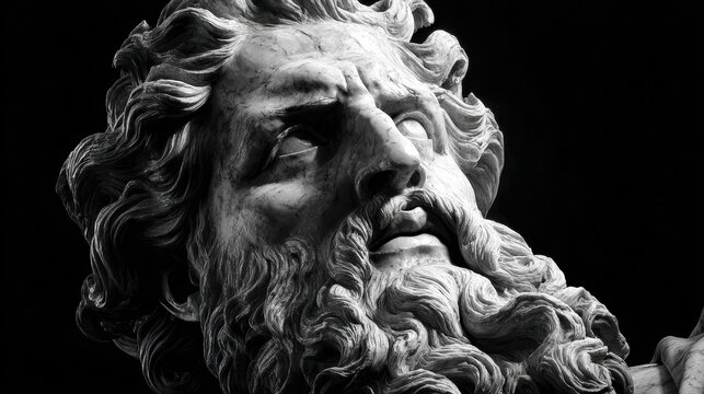 Ancient god marble sculpture in intense black and white