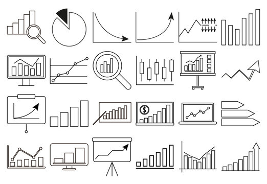 Hoja de iconos de gr&aacute;ficos, an&aacute;lisis financiero y presentaci&oacute;n de datos