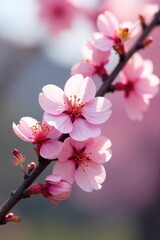 Obraz premium A blossoming branch of cherry blossoms, symbolic of new beginnings and springtime romance; perfect for dating app imagery or romantic themed websites , valentines day, romance