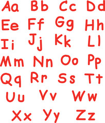 Red uppercase and lowercase alphabet letters on white background
