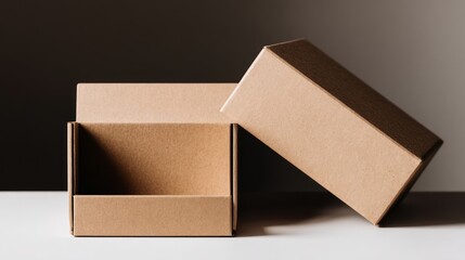 Kraft food boxes in a dynamic loop, opening and closing, showcasing versatile packaging solutions with copy space for branding and design applications