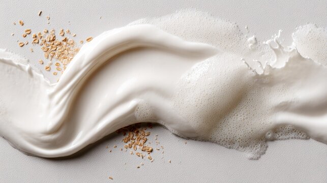 Creamy milk microfoam swirls gracefully across a textured surface, creating an elegant visual display of smoothness and richness, perfect for culinary or beverage themes