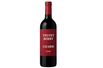 Red wine bottle with label standing on transparent background