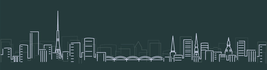 Riga Simple Lines Skyline on Dark Background
