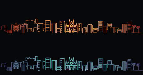 Palma Mallorca Neon Style Simple Skyline on Dark Background