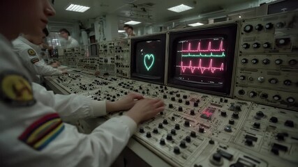 Medical monitoring equipment displaying heart rate data and other information. - Powered by Adobe