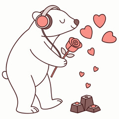 Creative SVG: Funny Polar bear with wearing headphones in a Valentine Blush colored Valentine theme