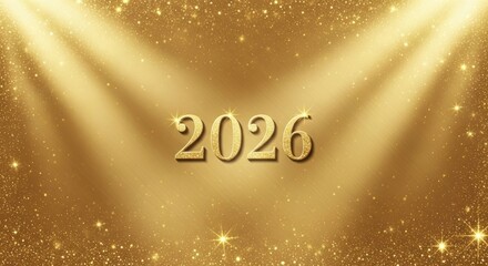 Celebrate a brilliant 2026 with this dazzling gold glitter background, perfect for New Year's Eve invitations and shimmering holiday greetings