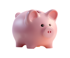 Pink Piggy Bank with Black Eyes and Snout money box isolated on a transparent background