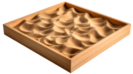Zen Garden Sand Tray with Rippled Surface wooden bamboo isolated on a transparent background
