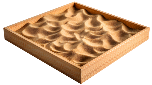 Zen Garden Sand Tray with Rippled Surface wooden bamboo isolated on a transparent background