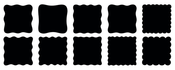 Organic frame, square wavy text box and irregular shapes doodle. Abstract geometric doodle border. Empty fluid form. Hand drawn vector illustration isolated on white background