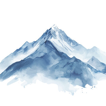Blue mountain painting design set, Hand-painted style, vectorized, vector set available in EPS, Simple Hand-painted watercolor style
