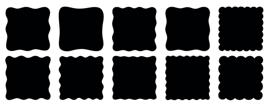 Organic frame, square wavy text box and irregular shapes doodle. Abstract geometric doodle border. Empty fluid form. Hand drawn vector illustration isolated on white background