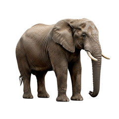 A full body shot of an african elephant standing against a dark black color isolated background view