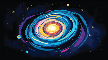 Bright swirling galaxy illustration with glowing cosmic center
