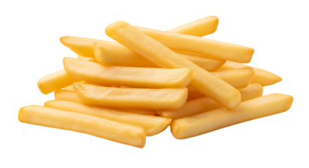 French Fries, pile of golden with slightly crisp texture, isolated on white or transparent background. PNG