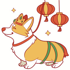 Year of the Dragon (or relevant animal) themed SVG: Relaxed Corgi with with a tiny crown in a Lunar New Year / Chinese New Year environment