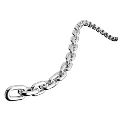 Wavy Silver Metal Chain Floating on White Background