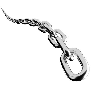 Realistic 3D Chrome Chain Link with Swooping Perspective Isolated