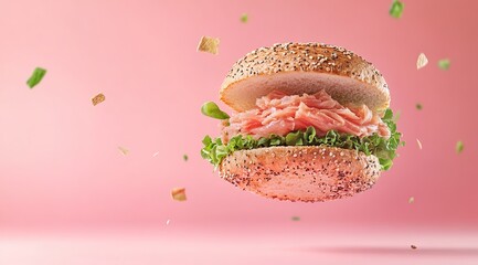 Fresh Tuna Sandwich Explosion Style Food Photography, Ai generated