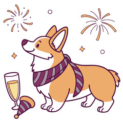 A Loving Corgi with with a scarf in a New Year's Eve/Day theme – New Beginnings palette SVG illustration