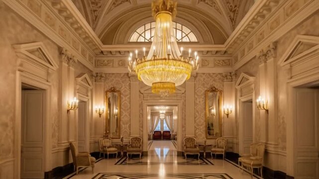 Luxurious Palace Interior With Grand Chandeliers And Ornate Decorations