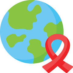 Symbolic Red Ribbon Wrapped Around A Stylized Earth Globe Representing Global Health Awareness And Support