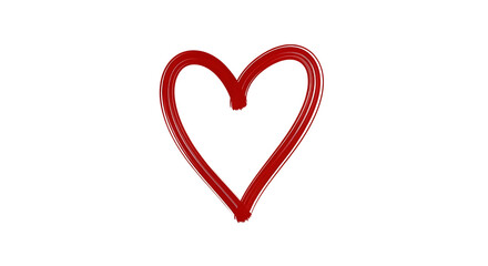 Heart Shape, red hand drawn with textured brush strokes, isolated on white or transparent background. PNG