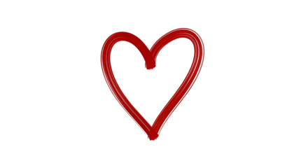 Heart Shape, red hand drawn with textured brush strokes, isolated on white or transparent background. PNG
