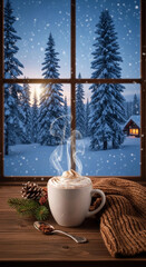 cup of coffee on the snow, winter 