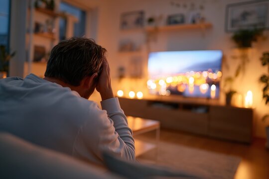 Man watching television in a cozy living room